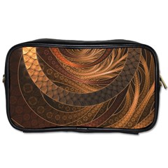 Brown, Bronze, Wicker, And Rattan Fractal Circles Toiletries Bags by jayaprime