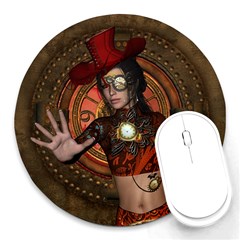 Steampunk, Wonderful Steampunk Lady Round Mousepads