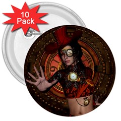 Steampunk, Wonderful Steampunk Lady 3  Buttons (10 Pack)  by FantasyWorld7