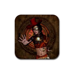 Steampunk, Wonderful Steampunk Lady Rubber Coaster (Square) 