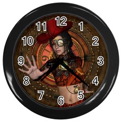 Steampunk, Wonderful Steampunk Lady Wall Clocks (Black)