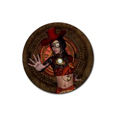 Steampunk, Wonderful Steampunk Lady Rubber Coaster (Round) 