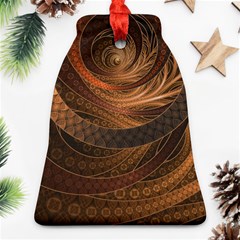 Brown, Bronze, Wicker, And Rattan Fractal Circles Bell Ornament (two Sides) by jayaprime