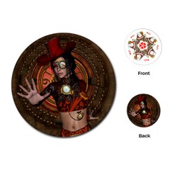 Steampunk, Wonderful Steampunk Lady Playing Cards (round)  by FantasyWorld7