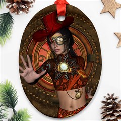 Steampunk, Wonderful Steampunk Lady Oval Ornament (two Sides) by FantasyWorld7