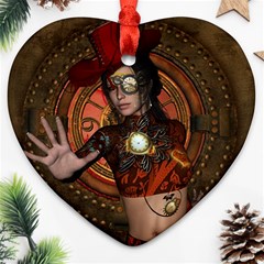 Steampunk, Wonderful Steampunk Lady Heart Ornament (Two Sides)