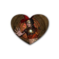 Steampunk, Wonderful Steampunk Lady Rubber Coaster (heart)  by FantasyWorld7