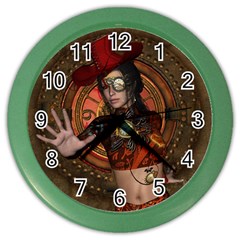 Steampunk, Wonderful Steampunk Lady Color Wall Clocks