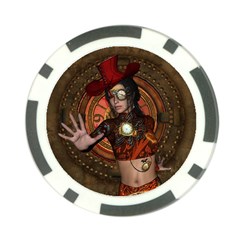 Steampunk, Wonderful Steampunk Lady Poker Chip Card Guard