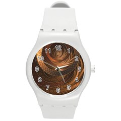 Brown, Bronze, Wicker, And Rattan Fractal Circles Round Plastic Sport Watch (m) by jayaprime