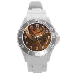 Brown, Bronze, Wicker, And Rattan Fractal Circles Round Plastic Sport Watch (l) by jayaprime