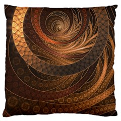 Brown, Bronze, Wicker, And Rattan Fractal Circles Large Cushion Case (one Side) by jayaprime