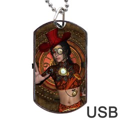 Steampunk, Wonderful Steampunk Lady Dog Tag USB Flash (Two Sides)