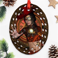 Steampunk, Wonderful Steampunk Lady Ornament (Oval Filigree)