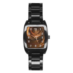 Brown, Bronze, Wicker, And Rattan Fractal Circles Stainless Steel Barrel Watch by jayaprime