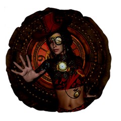 Steampunk, Wonderful Steampunk Lady Large 18  Premium Round Cushions