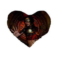 Steampunk, Wonderful Steampunk Lady Standard 16  Premium Heart Shape Cushions by FantasyWorld7