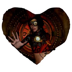 Steampunk, Wonderful Steampunk Lady Large 19  Premium Heart Shape Cushions