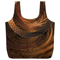 Brown, Bronze, Wicker, And Rattan Fractal Circles Full Print Recycle Bags (l)  by jayaprime