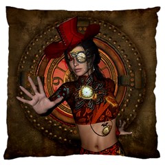 Steampunk, Wonderful Steampunk Lady Large Flano Cushion Case (One Side)