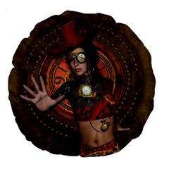 Steampunk, Wonderful Steampunk Lady Large 18  Premium Flano Round Cushions