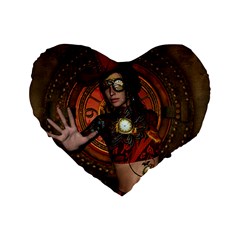 Steampunk, Wonderful Steampunk Lady Standard 16  Premium Flano Heart Shape Cushions