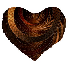 Brown, Bronze, Wicker, And Rattan Fractal Circles Large 19  Premium Flano Heart Shape Cushions by jayaprime