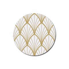 Art Deco, Beautiful,fan Pattern, Gold,white,vintage,1920 Era, Elegant,chic,vintage Rubber Round Coaster (4 Pack)  by NouveauDesign