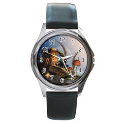 Wonderful Seascape With Mushroom House Round Metal Watch by FantasyWorld7