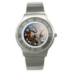 Wonderful Seascape With Mushroom House Stainless Steel Watch by FantasyWorld7