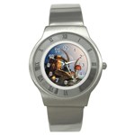 Wonderful Seascape With Mushroom House Stainless Steel Watch Front