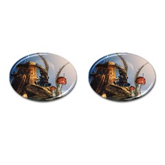 Wonderful Seascape With Mushroom House Cufflinks (oval) by FantasyWorld7