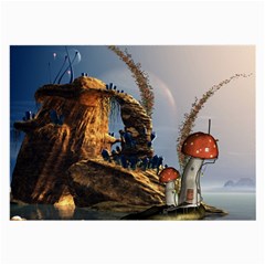 Wonderful Seascape With Mushroom House Large Glasses Cloth (2-side) by FantasyWorld7