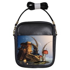 Wonderful Seascape With Mushroom House Girls Sling Bags by FantasyWorld7