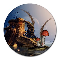 Wonderful Seascape With Mushroom House Round Mousepads by FantasyWorld7