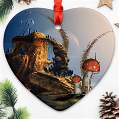 Wonderful Seascape With Mushroom House Ornament (heart) by FantasyWorld7