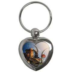 Wonderful Seascape With Mushroom House Key Chains (heart)  by FantasyWorld7