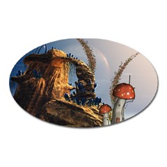 Wonderful Seascape With Mushroom House Oval Magnet by FantasyWorld7