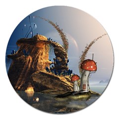 Wonderful Seascape With Mushroom House Magnet 5  (round) by FantasyWorld7