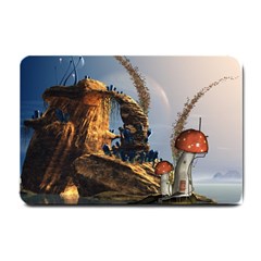 Wonderful Seascape With Mushroom House Small Doormat  by FantasyWorld7