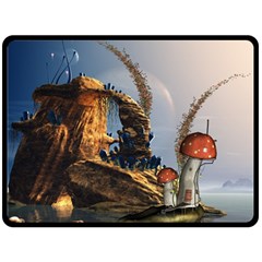 Wonderful Seascape With Mushroom House Fleece Blanket (large)  by FantasyWorld7