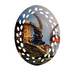 Wonderful Seascape With Mushroom House Ornament (oval Filigree) by FantasyWorld7