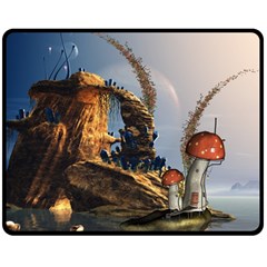 Wonderful Seascape With Mushroom House Double Sided Fleece Blanket (medium)  by FantasyWorld7