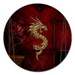 Wonderful Mystical Dragon, Vintage Magnet 5  (round)