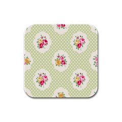 Green Shabby Chic Rubber Square Coaster (4 Pack)  by NouveauDesign