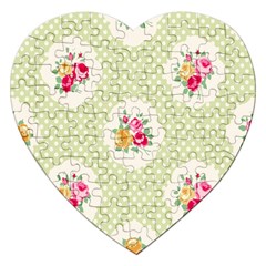 Green Shabby Chic Jigsaw Puzzle (heart) by NouveauDesign