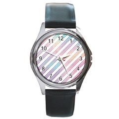 Colored Candy Striped Round Metal Watch by Colorfulart23