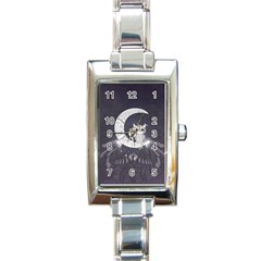 Mandala, Cute Owl On The Moon Rectangle Italian Charm Watch by FantasyWorld7