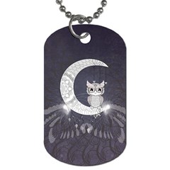 Mandala, Cute Owl On The Moon Dog Tag (one Side) by FantasyWorld7