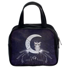 Mandala, Cute Owl On The Moon Classic Handbags (2 Sides) by FantasyWorld7